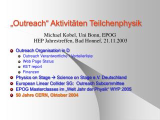 „Outreach“ Aktivitäten Teilchenphysik