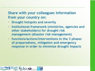 Share with your colleagues information from your country on: Drought hotspots and severity