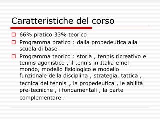 Caratteristiche del corso