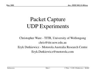 Packet Capture UDP Experiments