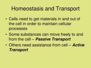 Homeostasis and Transport