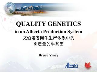 QUALITY GENETICS in an Alberta Production System 艾伯塔省肉牛生产体系中的 高质量的牛基因 Bruce Viney