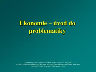 Ekonomie – úvod do problematiky