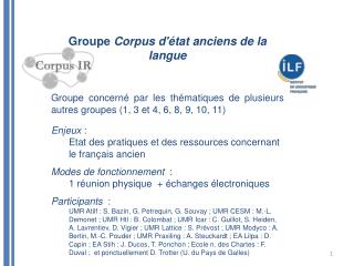 Groupe Corpus d'état anciens de la langue