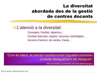 La diversitat abordada des de la gestió de centres docents