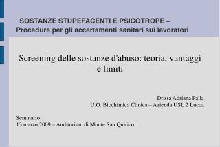 SOSTANZE STUPEFACENTI E PSICOTROPE – Procedure per gli accertamenti sanitari sui lavoratori