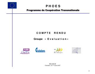 C O M P T E R E N D U Groupe «  E v a l u a t i o n »