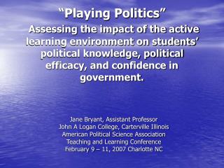 Jane Bryant, Assistant Professor John A Logan College, Carterville Illinois