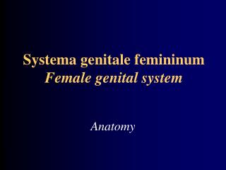 Systema genitale femininum Female genital system