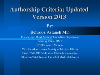 Authorship Criteria; Updated Version 2013