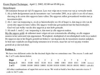 Exam Digital Technique. April 2, 2002; 02:00 tot 05:00 p.m..