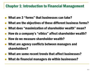 Chapter 1: Introduction to Financial Management