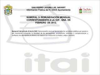 NUMERAL 3: REMUNERACIÓN MENSUAL CORRESPONDIENTE A LA 1ER . QNA. DE