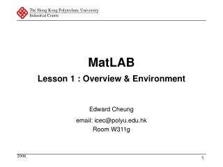 MatLAB Lesson 1 : Overview &amp; Environment