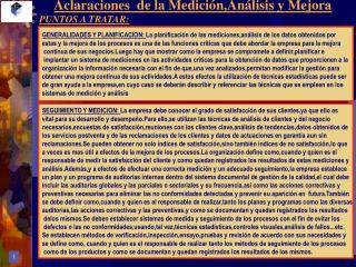 Aclaraciones de la Medición,Análisis y Mejora