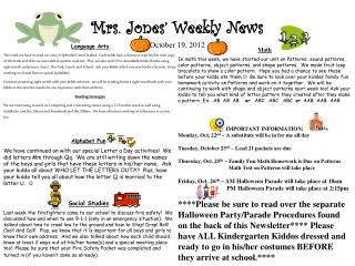 Mrs. Jones’ Weekly News October 19, 2012