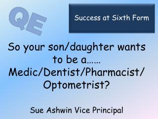 So your son/daughter wants to be a…… Medic/Dentist/Pharmacist/Optometrist?