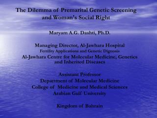 The Dilemma of Premarital Genetic Screening and Woman's Social Right