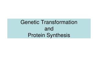 Genetic Transformation and Protein Synthesis