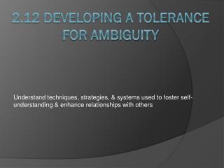 2.12 Developing a tolerance for ambiguity
