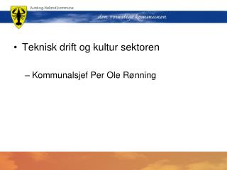 Teknisk drift og kultur sektoren Kommunalsjef Per Ole Rønning