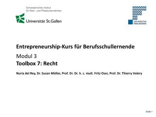 Entrepreneurship-Kurs für Berufsschullernende Modul 3 Toolbox 7: Recht