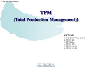 경영 혁신과 TPM 의 필요성 TPM 의 정의 TPM Vision TPM 의 목적 TPM 의 8 대 기능 TPM 의 추진내용