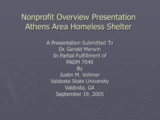 Nonprofit Overview Presentation Athens Area Homeless Shelter