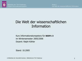 Die Welt der wissenschaftlichen Information