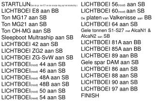 STARTLIJN ( tss de gr. ton E7 en de oranje vlag op het startschip ) LICHTBOEI E8 aan BB