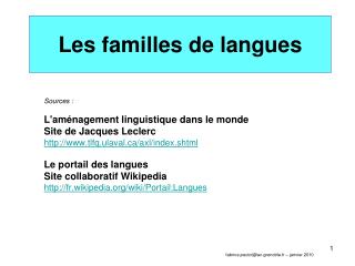 Les familles de langues