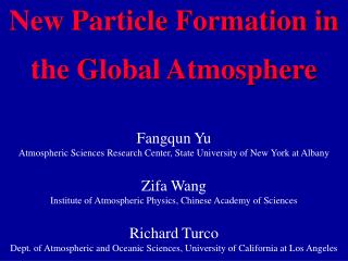 New Particle Formation in the Global Atmosphere