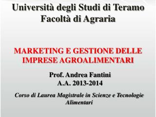 Università degli Studi di Teramo Facoltà di Agraria