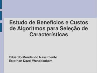 Estudo de Benefícios e Custos de Algoritmos para Seleção de Características