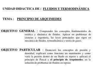 UNIDAD DIDACTICA DE : FLUIDOS Y TERMODINÁMICA