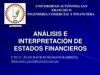 ANÁLISIS E INTERPRETACIÓN DE ESTADOS FINANCIEROS