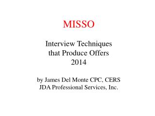 MISSO Agenda
