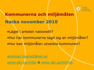 Kommunerna och miljömålen Nacka november 2010