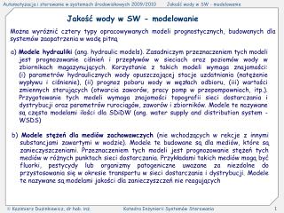 Jakość wody w SW - modelowanie