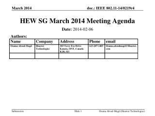 HEW SG March 2014 Meeting Agenda