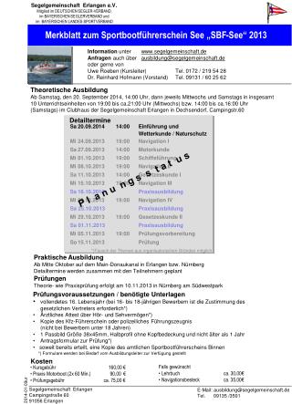 Merkblatt zum Sportbootführerschein See „SBF-See“ 2013