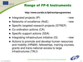 Range of FP-6 Instruments cordis.lu/fp6/workprogrammes