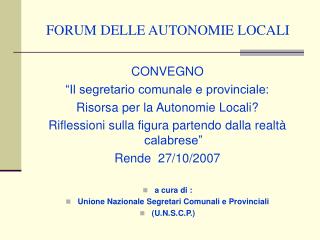 FORUM DELLE AUTONOMIE LOCALI