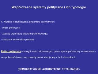 Współczesne systemy polityczne i ich typologie