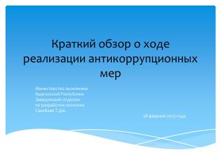 Краткий обзор о ходе реализации антикоррупционных мер