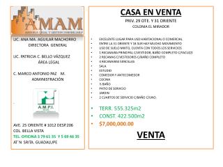 CASA EN VENTA PRIV. 29 OTE. Y 31 ORIENTE COLONIA EL MIRADOR