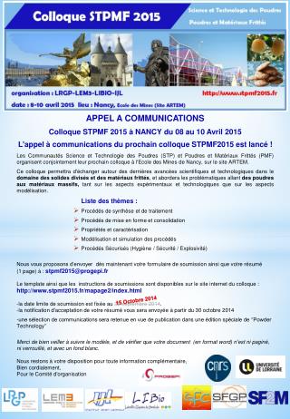 Colloque STPMF 2015 à NANCY du 08 au 10 Avril 2015