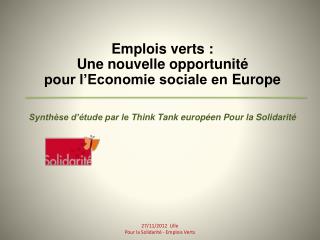 Emplois verts : Une nouvelle opportunité pour l’Economie sociale en Europe