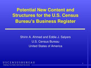 Potential New Content and Structures for the U.S. Census Bureau’s Business Register