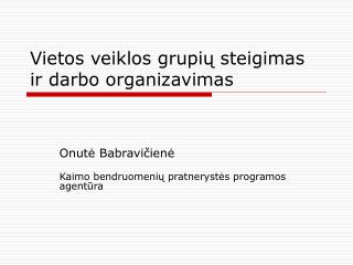 Vietos veiklos grupi ų steigimas ir darbo organizavimas